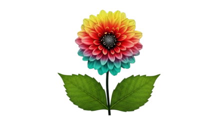 Vibrant Rainbow Dahlia Flower on Black Background