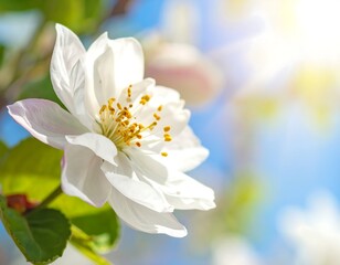 Obraz premium Delicate white flower blooms gracefully under a vibrant blue sky