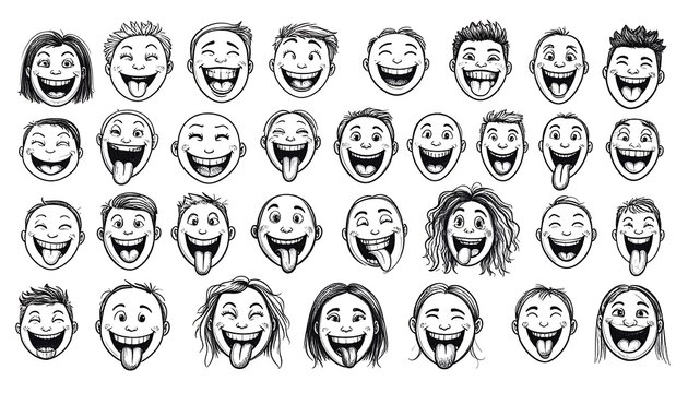 Collection of cartoon faces with exaggerated expressions