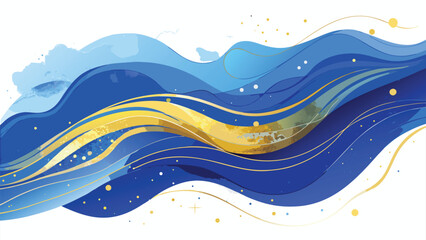 Blue and gold watercolor background featuring elegant gold lines interspersed throughout the design..eps