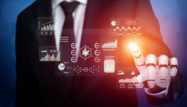 An AI data analytics interface for visualizing business performance metrics. A collection of AI generated charts for strategic reporting and analysis. Motif