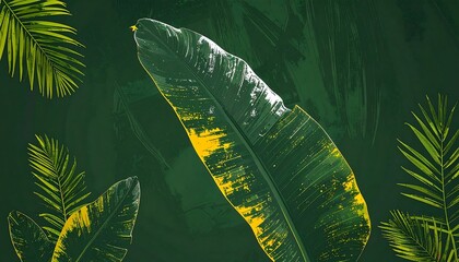 Lush green tropical leaves with vibrant yellow accents