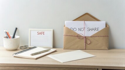 Modern Office Workspace Featuring Confidential Envelope and Stationery