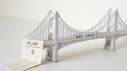 Fototapeta premium Creative Paper Model of Bridge with Walk Across Plan Concept