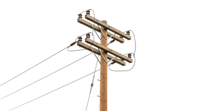 Wooden Utility Pole with Electrical Wires and Insulators