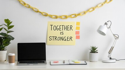 Workspace with Motivation Message and Green Plants for Inspiration