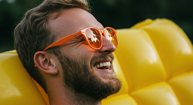Friendly pizza delivery guy ready to take your order with a smile holding pizza boxes and tablet in bright studio for ads about fast food and convenience