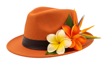 Orange Fedora Hat with Tropical Flowers