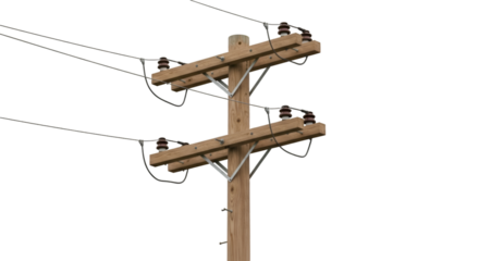 Wooden Utility Pole with Power Lines and Insulators