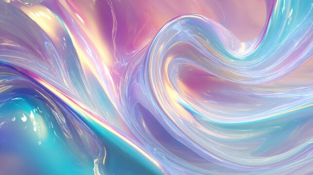 abstract holographic swirl with pink aqua liquid shiny opal blend background