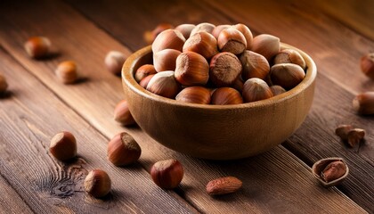 A Bowl Of Hazelnut On A Wooden Background