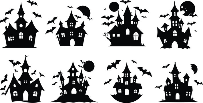 Haunted House Silhouettes – Spooky Halloween Castle Vector