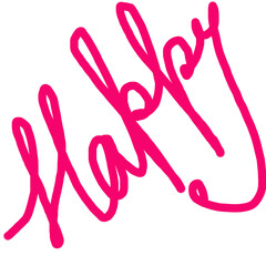 The word happy is written in pink on an isolated on white background