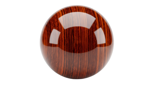 Glossy Wood Grain Sphere on Black Background