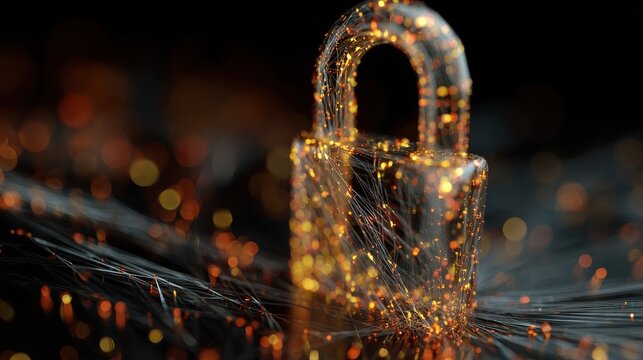 digital security concept with glowing padlock network lines and abstract data stream