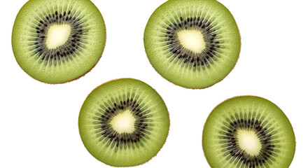 Four Slices of Fresh Kiwi Fruit on Black Background
