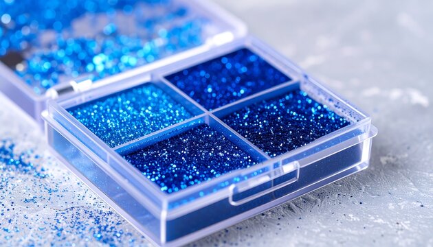 Close-up of a plastic glitter palette