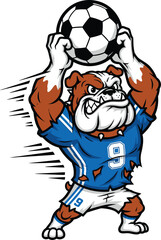 Fototapeta premium Vector art of bulldog mascot in soccer uniform holding a soccer ball