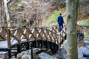 man walking on the bridge