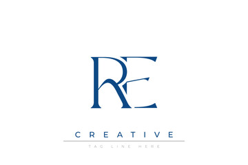 Blue stylized letters RE combined in a modern design on a clean white background, evoking professionalism and creativity. Ideal for branding, business identity, and corporate representation concepts.