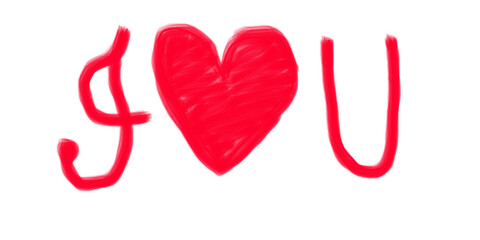 Red handwritten i love u with a heart isolated on transparent background conveys affection
