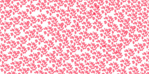 Seamless pattern of small pink leaves scattered across a transparent background creating a delicate design