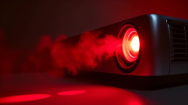 A close up of a projector with a red light coming out of it