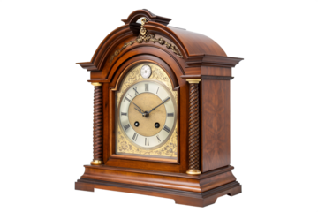 Elegant antique wooden mantel clock with ornate detailing and roman numeral face, a timeless piece of home decor