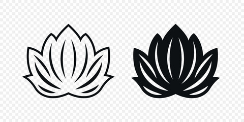 Flat Single Color Vector Lotus Flower Icon Set. Monochrome Floral Symbol. Lotus Silhouette Design for Yoga and Spa Logo. Botanical and Nature Emblem Set. Elegant Flower Clipart