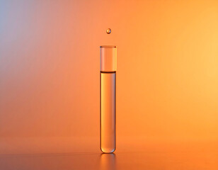 Test Tube with Liquid and Droplet on Orange Gradient Background