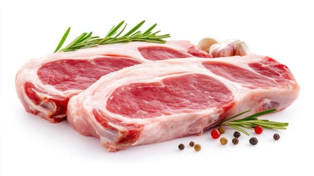 Fresh meat cuts with rosemary garlic and peppercorns