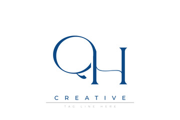 Blue stylized letters QH combined in a modern design on a clean white background, evoking professionalism and creativity. Ideal for branding, business identity, and corporate representation concepts.