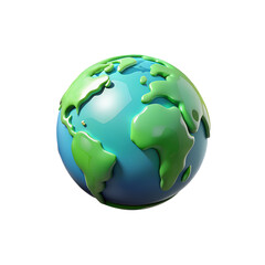3D Globe With Green Continents Glossy Water PNG Transparent Background
