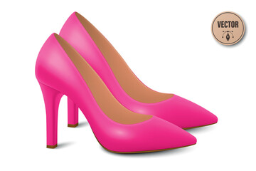 Vector 3d Realistic Pink High Heels Pair. Realistic Women s Shoes with Stiletto Heel for Fashion Poster, Shoe Store Banner, Clothing Catalog, Footwear Branding, Elegant Outfit Design, Online Shop