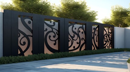 Artistic metal privacy screen with laser-cut floral designs enhances outdoor living space aesthetic