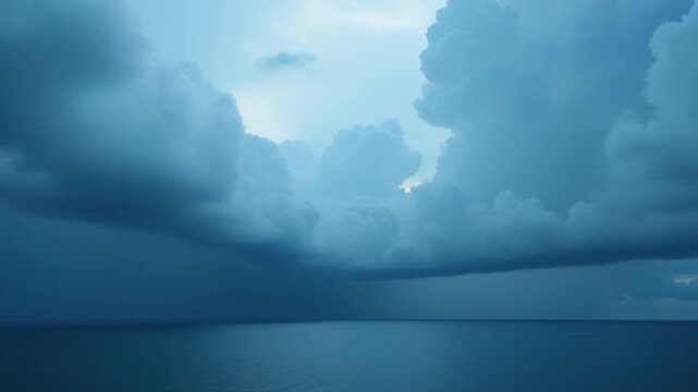 Sea before the storm. Rain clouds moving over the sea.
