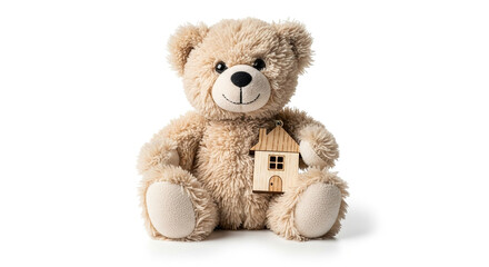 Obraz premium Cute Teddy Bear Plush Holding a Wooden House Charm