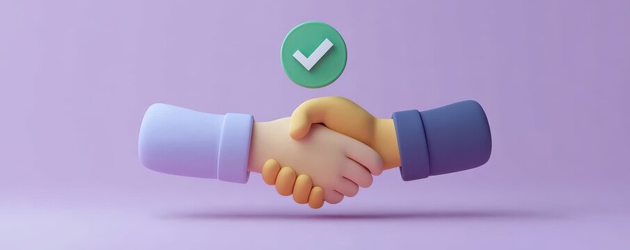 3D cartoon illustration of handshake with positive symbol - Powered by Adobe