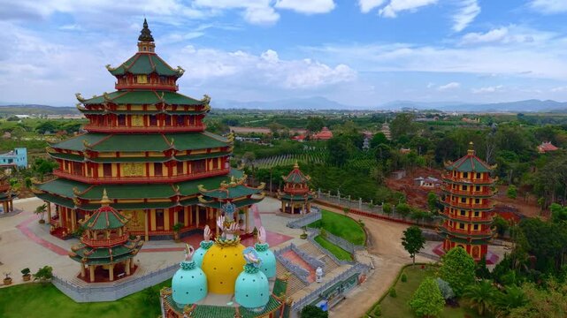 Aerial view Lien Tinh Temple, Dai Ninh Pagoda Da Lat city, Vietnam.