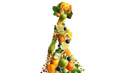 A pregnant woman's silhouette formed from various colorful fruits and berries against a white background