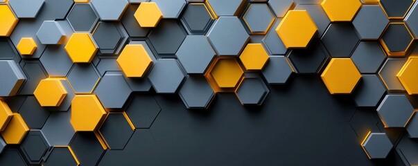 Modern abstract wallpaper with geometric hexagons in yellow and gray tones
