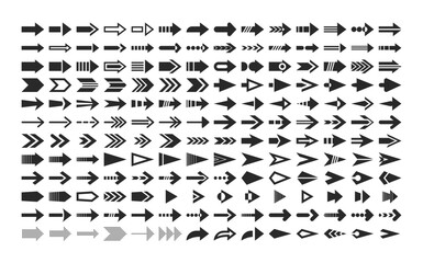 Geometric arrows and pointers of different design black-and-white elements in minimal style