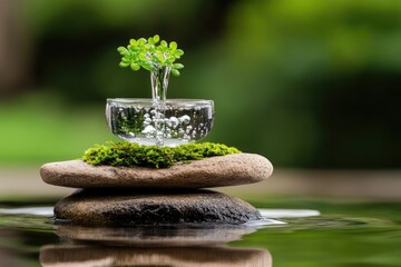 Miniature zen garden with cascading water feature.
