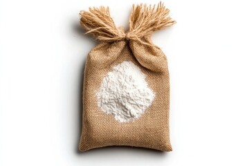 Burlap sack filled with flour.