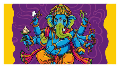 Ornate Vector Illustration of the Hindu God Ganesha