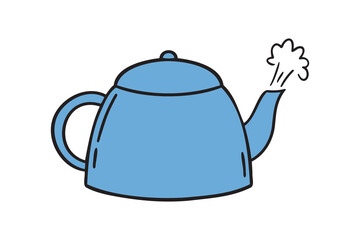 kettle boiling icon doodle hand drawn. colorful cartoon line drawing clipart symbol