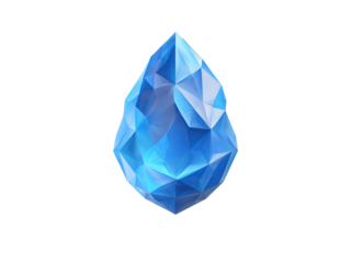 Blue polygonal crystal gem on black background faceted
