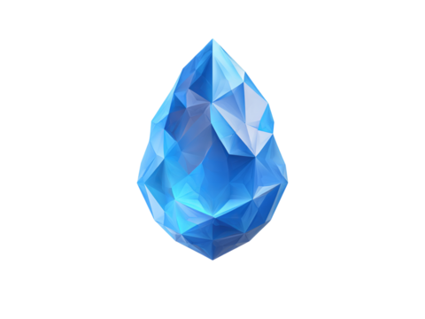 Blue polygonal crystal gem on black background faceted