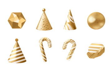 Assortment of Golden Christmas and Party Objects candy cane