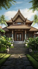 Fototapeta premium Exotic architectural harmony: tropical retreat blends seamlessly with lush natural environment